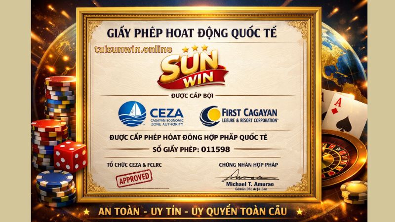 Giấy chứng nhận hoạt động và pháp lý của cổng game Sunwin Giấy chứng nhận hoạt động và pháp lý của cổng game Sunwin